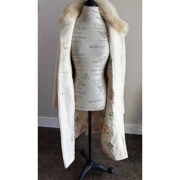 Y2K Moda Women Wool Coat with Faux Fur Collar Cream Size 10 - Picture 13 of 14